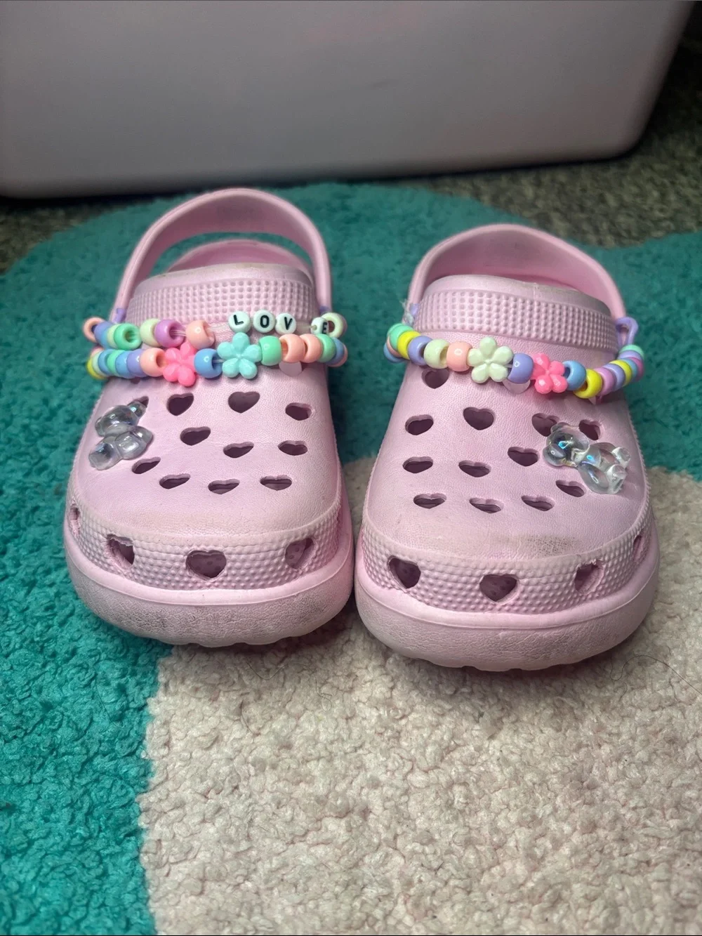 Kids Pink Heart Crocs Sandals with Beaded Charms